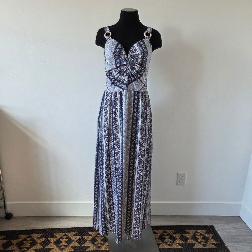 Derek Heart Paisley Floral Maxi Dress Twist Front Y2K 90s Beach Vacation Large - Picture 2 of 13